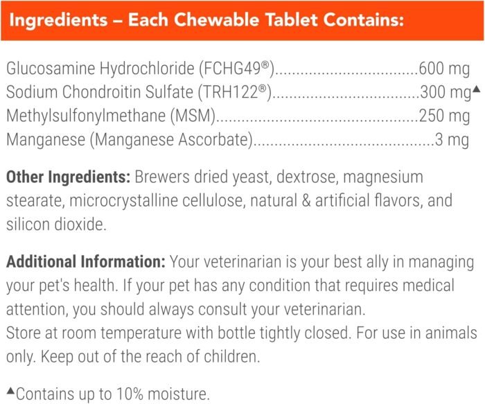 Nutramax Laboratories Cosequin Maximum Strength Joint Health Supplement for Dogs - With Glucosamine, Chondroitin, and MSM, 250 Chewable Tablets