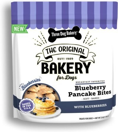 Three Dog Bakery Blueberry Pancake Bites - Dog Treats with Real Blueberries & Vanilla, Dog Training Treats, Puppy Treats, Dog Treat Cookies