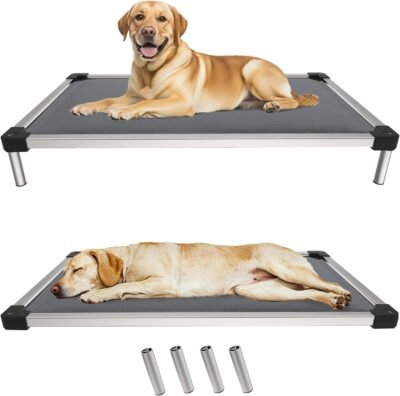 FXW TitanNest Padded Dog Bed for Crate, Chew-Proof Elevated Cot for Indoor/Outdoor/Camping Use, Durable & Washable Pet Bed for Extra Large Dogs, 56-Inch, Grey