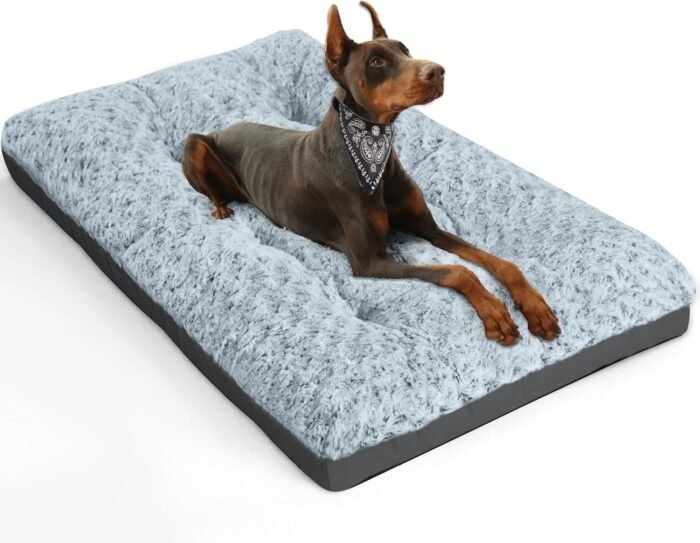 POCBLUE Deluxe Washable Dog Bed for Large Dogs Dog Crate Mat 36 Inch Comfy Fluffy Kennel Pad Anti-Slip for Dogs Up to 60 lbs, 36" x 23", Grey