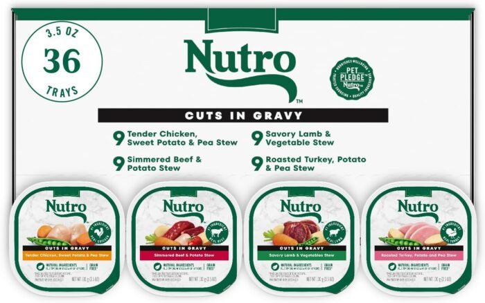 Nutro Natural Choice Cuts In Gravy Wet Dog Food 4 Flavors Variety Pack, 3.5 oz. Trays (36 Count, Pack of 1)