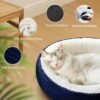 20in Washable Cat Beds for Indoor Cats - Round Donut Pet Bed for Cats, Small Dogs, Puppy, Kitten - Anti-Slip Bottom, Calming Bed Gift - Navy Blue - Image 3