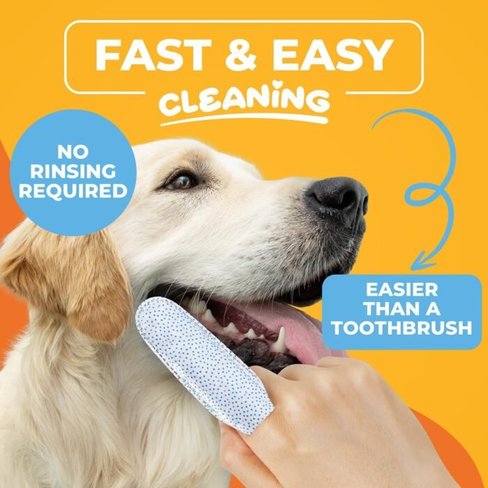 Dog Teeth Cleaning Wipes - Dental Finger Wipes for Cats & Dogs - Pet Toothbrush & Tooth Brushing Kit - Effective Teeth Cleaner