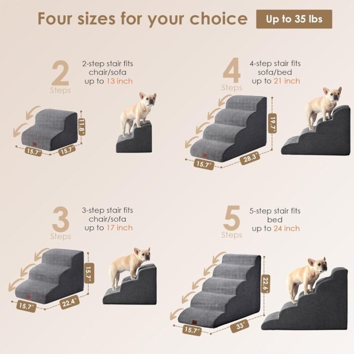 EHEYCIGA Curved Dog Stairs Ramp for High Beds 19.7" H, 4-Step Dog Steps for Small Dogs and Cats, Pet Stairs for High Bed Climbing, Non-Slip Balanced Pet Step Indoor, Grey