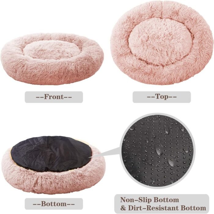 MFOX Calming Dog Bed (L/XL/XXL/XXXL) for Medium and Large Dogs Comfortable Pet Bed Faux Fur Donut Cuddler Up to 25/35/55/100lbs