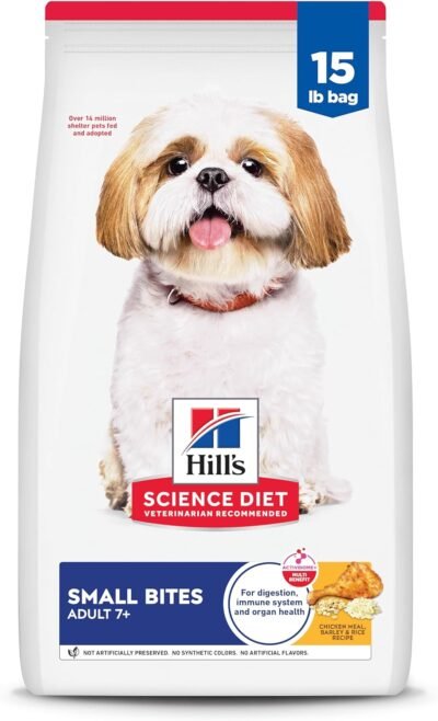 Hill's Science Diet Adult 7+, Senior Adult 7+ Premium Nutrition, Small Kibble, Dry Dog Food, Chicken, Brown Rice, & Barley, 15 lb Bag