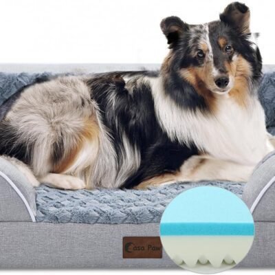 Orthopedic Dog Beds for Large Dogs, Waterproof Memory Foam Large Sized Dog Bed with Sides, Non-Slip Bottom and Egg-Crate Foam Big Dog Bed with Removable Washable Cover(Large,Light Grey)