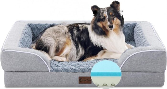 Orthopedic Dog Beds for Large Dogs, Waterproof Memory Foam Large Sized Dog Bed with Sides, Non-Slip Bottom and Egg-Crate Foam Big Dog Bed with Removable Washable Cover(Large,Light Grey)