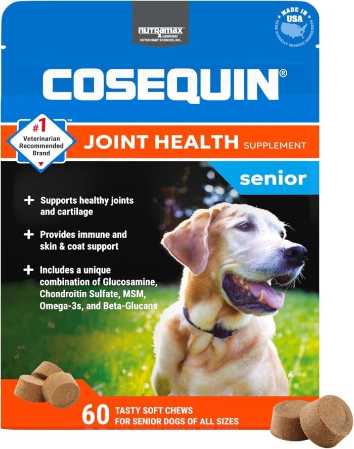 Cosequin Senior Joint Health Supplement for Senior Dogs - With Glucosamine, Chondroitin, Omega-3 for Skin and Coat Health and Beta Glucans for Immune Support, 60 Soft Chews