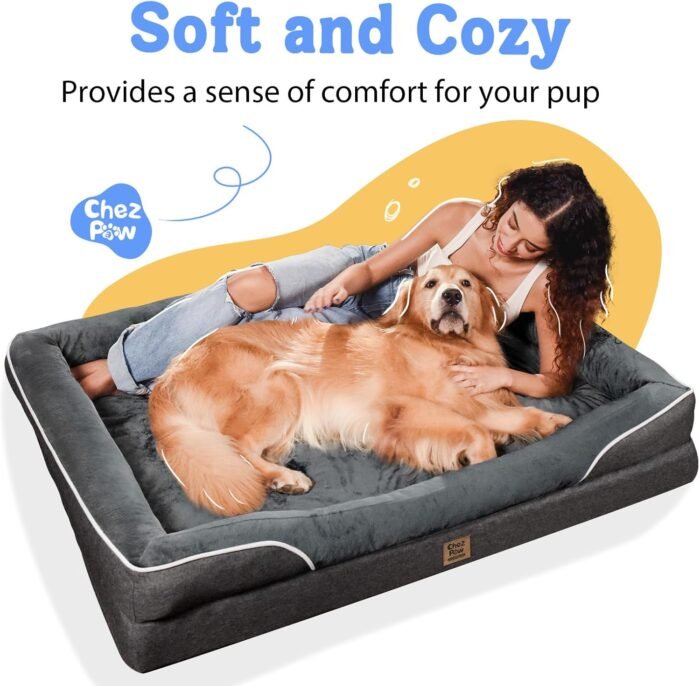 Washable Orthopedic Large Dog Bed - Removable Orthopedic Foam Dog Beds with Bolsters Waterproof Large Dog Bed and Non-Slip Bottom Extra Large Dog Bed Sofa