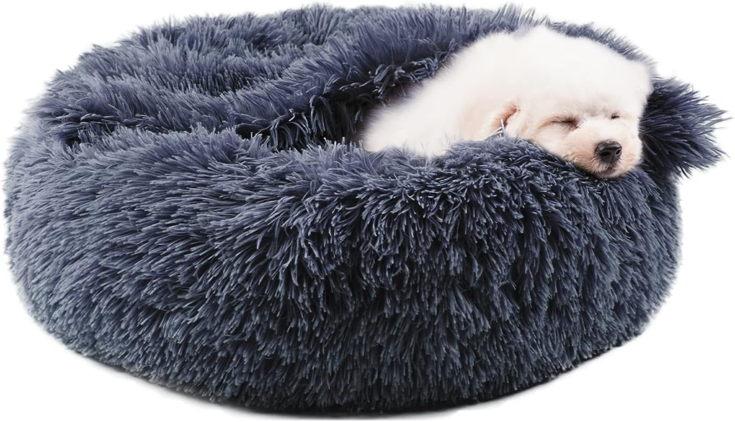 Himax Dog Beds for Small Dogs, Donut Dog Bed with Blanket Attached, Calming Dog Bed Washable (20″/26″/35″) Grey