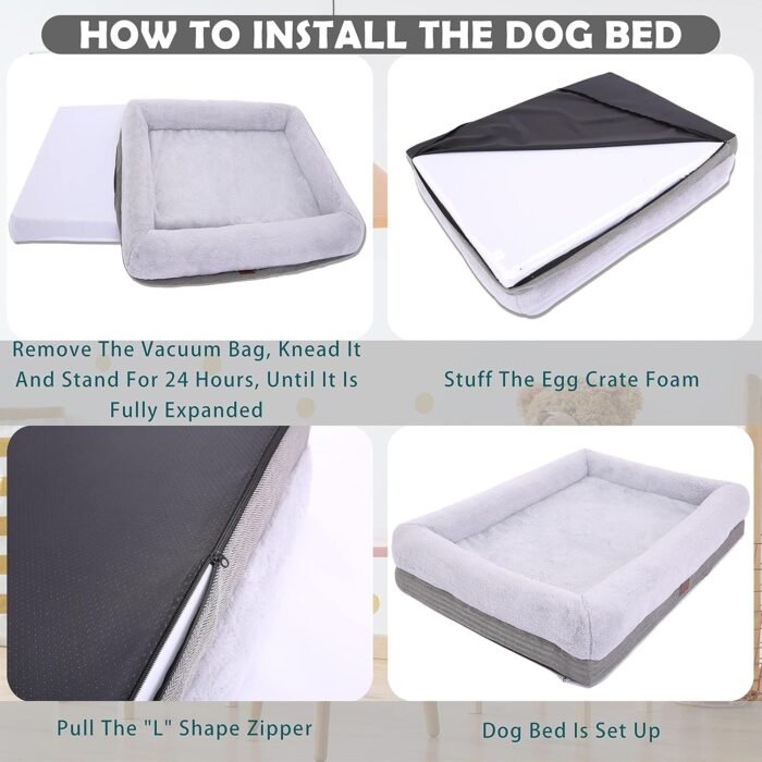 Orthopedic Dog Bed for Large Dogs, Bolster Sides Dog Sofa Bed with Removable Washable Cover & Non-Skid Bottom, Soft Pet Bed with Egg Foam Dog Couch for Sleeping, 36 x 23 Inch, Gray