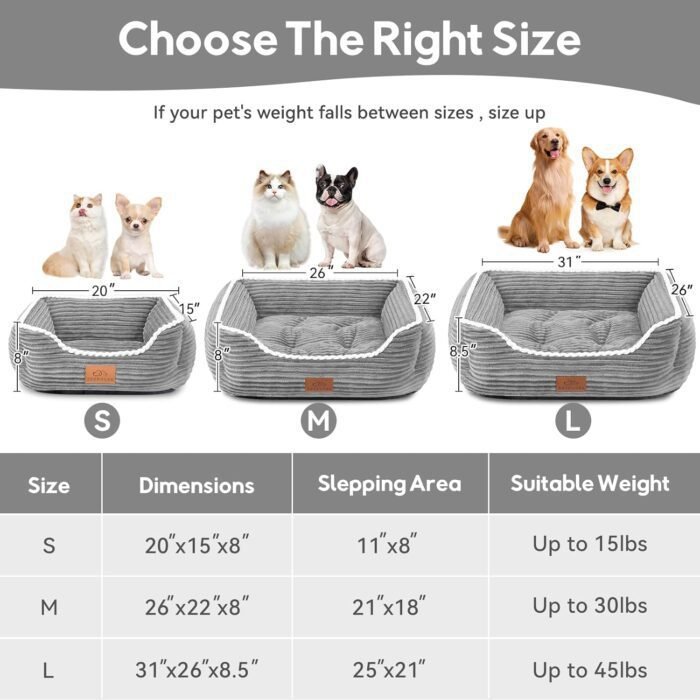 Rectangle Cat Dog Bed for Large Medium Small Pets Indoor Outdoor Machine Washable Sleeping Sofa Non-Slip Bottom Soft Puppy Bed Durable Orthopedic Calming Pet Cuddler (Large, Grey)