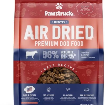 Pawstruck All Natural Air Dried Dog Food with Real Beef, Grain-Free, Made in USA, Non-GMO & Vet Recommended, High Protein Limited Ingredient Full-Feed for All Breeds & Ages, 2lb Bag