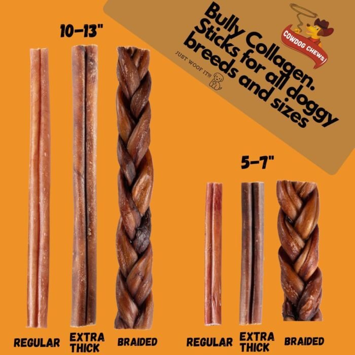 Beef Bully Stick: Odor-Free, Fully Digestible Beef Collagen Chews (9-12", 5 Count) - Natural, Grain-Free, Long-Lasting Collagen Bully Stick Substitute for All Dog Breeds