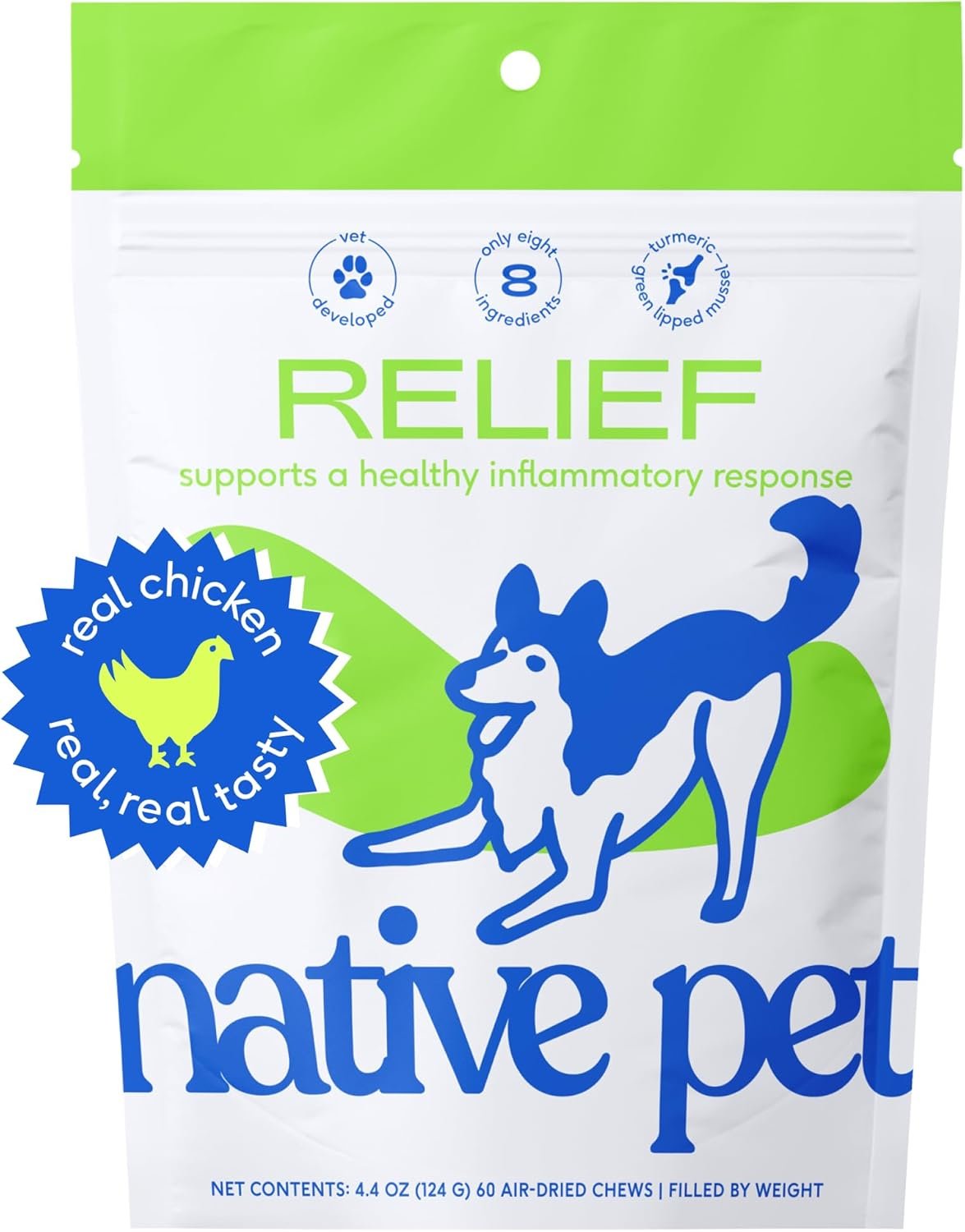 Native Pet Relief – 60 Chews – Anti-Inflammatory for Dogs with Turmeric, Polyphenols, Green Lipped Mussels – Dog Aspirin Alternative – Arthritis & Joint Pain Relief