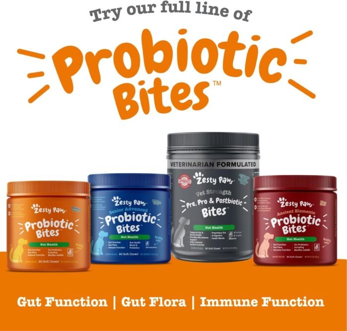 Zesty Paws Probiotics for Dogs - Digestive Enzymes for Gut Flora, Digestive Health, Diarrhea & Bowel Support - Clinically Studied DE111 - Dog Supplement Soft Chew for Pet Immune System - Chicken