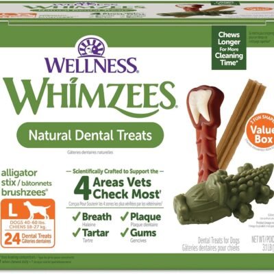 Wellness WHIMZEES Value Box Dog Dental Treats, Natural Chews, Large Size, (24 Count)