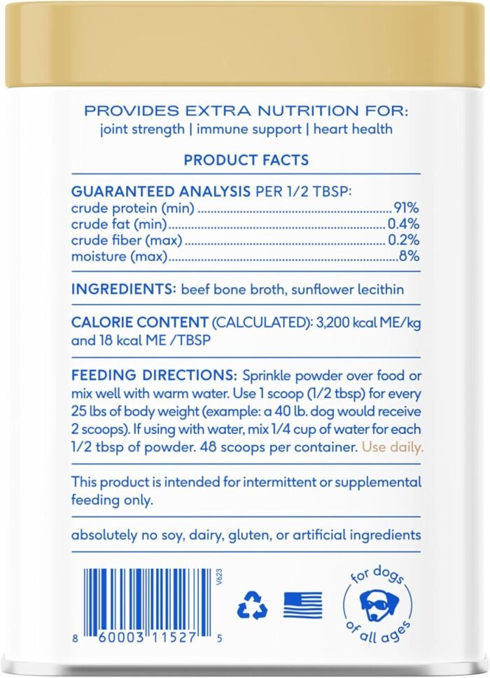 Native Pet Beef Bone Broth Powder for Dogs & Cats, 4.75oz - Pet Gravy Food Topper for Picky Eaters – Cat & Dog Bone Broth Powder - Protein Rich Pet Food Supplement & Collagen Source
