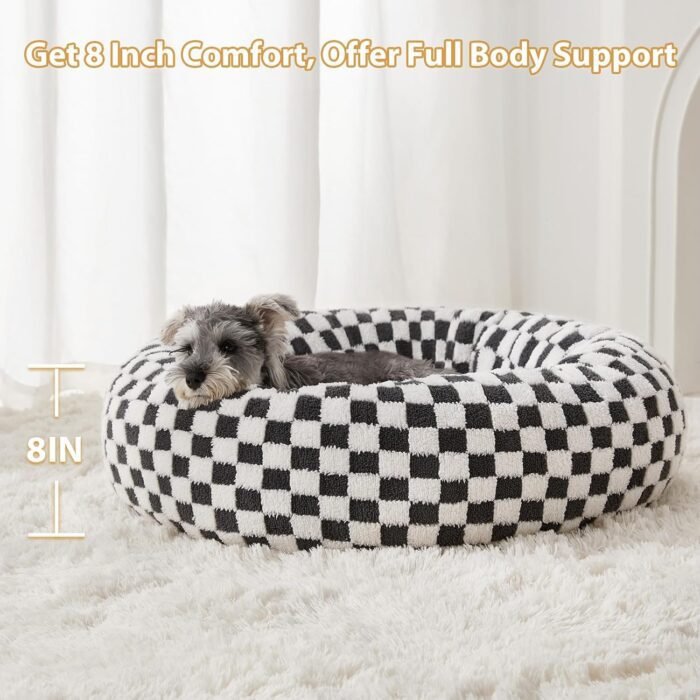 BFPETHOME Donut Dog Beds for Small Dog, Round Cat Beds for Indoor Cats, Calming Pet Bed for Puppy and Kitty with Non-Slip Bottom, Cute Fancy Dog Bed Machine Washable Plush Fabric