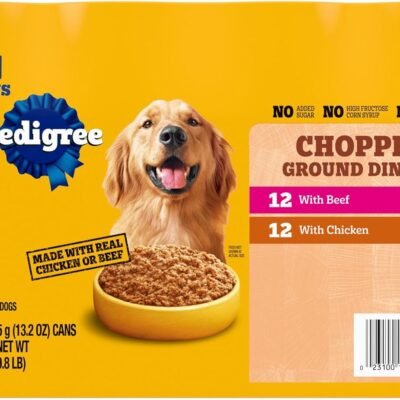 Pedigree Chopped Ground Dinner Wet Dog Food Chicken & Beef Variety Pack, 13.2 oz. Cans (24 Count, Pack of 1)