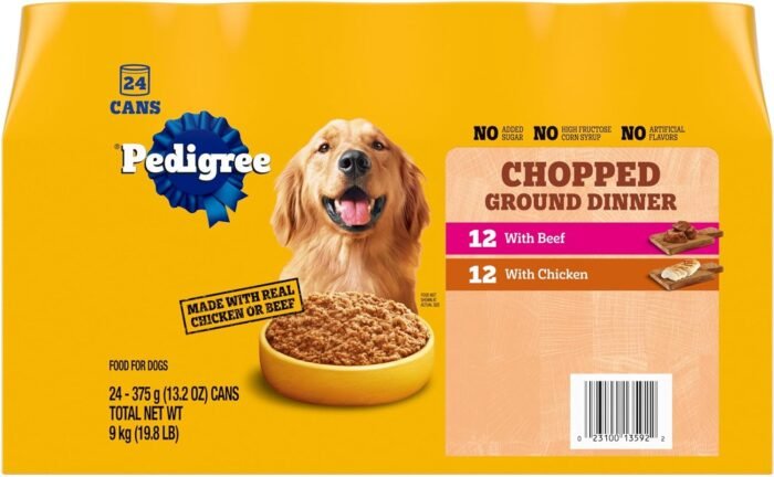 Pedigree Chopped Ground Dinner Wet Dog Food Chicken & Beef Variety Pack, 13.2 oz. Cans (24 Count, Pack of 1)