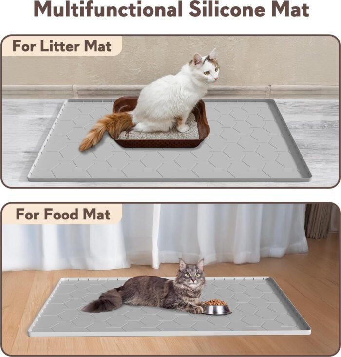 Cat Mat for Litter Box, Large 34" X 22" Cat Litter Mat, Waterproof Silicone Pad for Floor, Gray