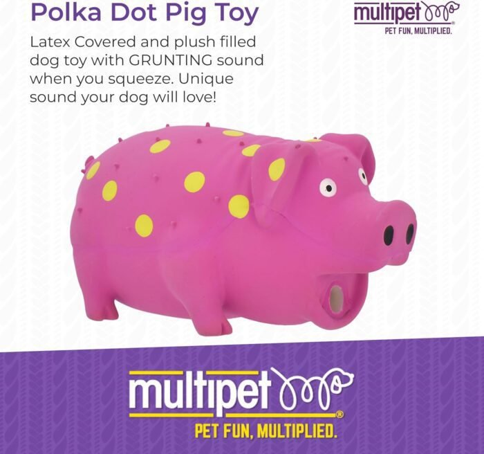 Multipet's 9-Inch Latex Polka Dot Globlet Pig Dog Toy, Assorted Colors