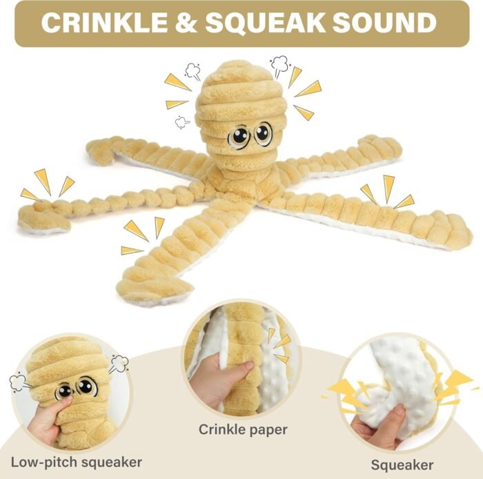 Dog Toys for Large Dogs, 27” Extra Large Plush Octopus Dog Toy, Crinkle Squeaky Dog Toys, Tug of War Pet Toy for Small Medium Large Dogs, Puppy Chew Toys