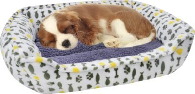 Dog Sofa Bed, Anti-Anxiety Puppy Cuddler Bed for Puppy Dog & Cat, Rectangle Washable Bed with Grey Mattress, Small …