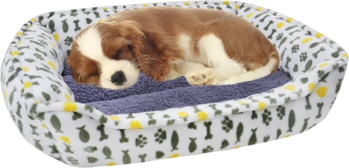 Dog Sofa Bed, Anti-Anxiety Puppy Cuddler Bed for Puppy Dog & Cat, Rectangle Washable Bed with Grey Mattress, Small …
