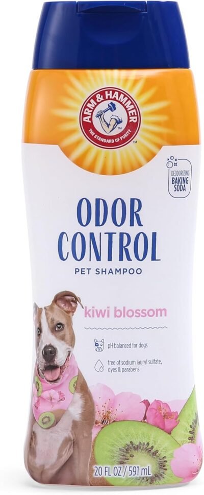 Arm & Hammer Deodorizing Dog Shampoo for Smelly Dogs & Puppies with Baking Soda - Tearless, Moisturizing Dog Shampoo for Sensitive Skin - Dog Odor Shampoo - Kiwi Blossom Scent, 20 Fl Oz