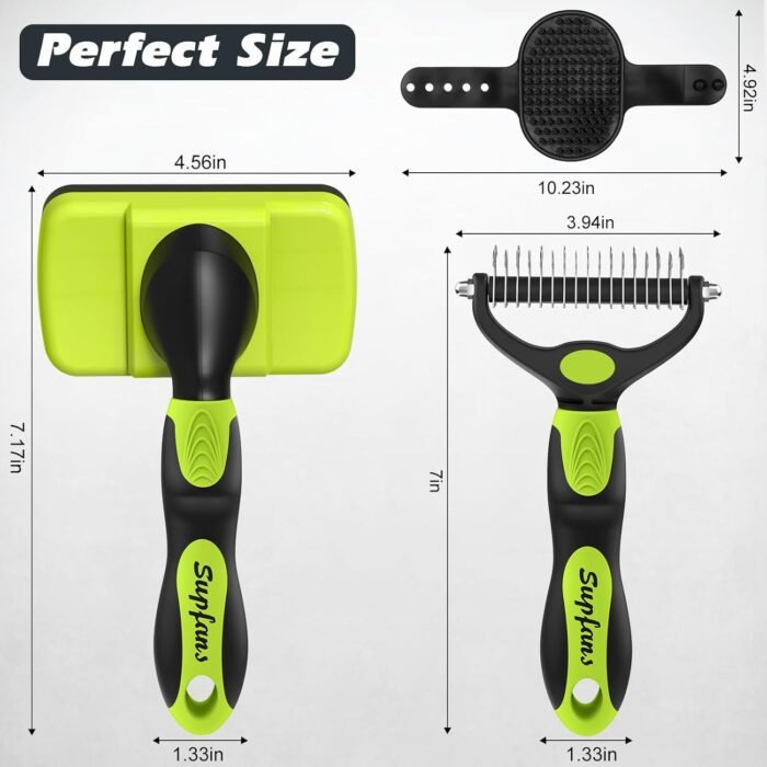 3PCS Dog Grooming Kit - Deshedding Brush, Slicker Brush, Bath Brush and Comb for Pet Supplies (Green Black)