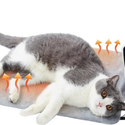 pettycare Pet Heating Pad for Dog Cat, Electric Heating with Steel-Wrapped Cord, 25-Level Timer & 11-Level Temperature Indoor Warming Pads Easy Clean for Puppy Cat Dog S 17.4x14inch