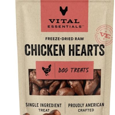Vital Essentials Freeze Dried Raw Single Ingredient Dog Treats, Chicken Hearts, 1.9 oz | Premium Quality High Protein Training Treats | Grain Free, Gluten Free, Filler Free