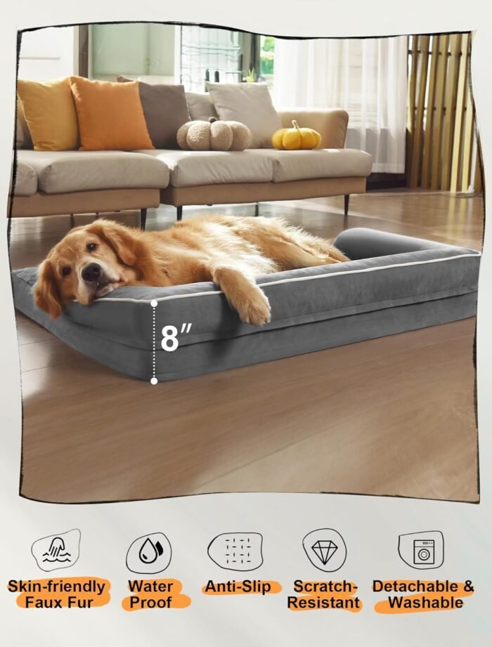 Large Dog Bed Orthopedic Washable: Beds Bolster - XL XLarge Extra Big Dogs - Memory Foam - Couch Sofa - Waterproof with Removable Cover