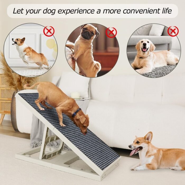 Adjustable Dog Ramp Bed for Small Pets Folding Collapsible Cat Ramps with Non Slip Carpet Portable Indoor Puppy Ramp for Sofa,Chair