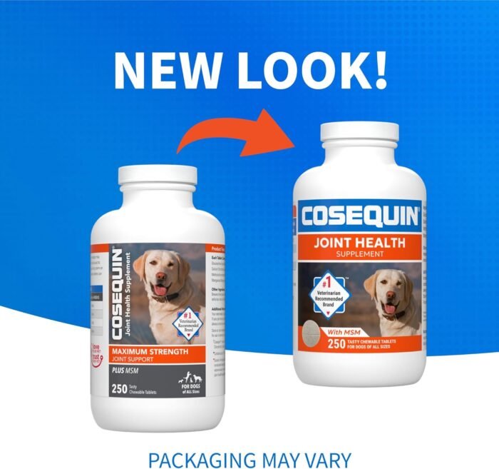 Nutramax Laboratories Cosequin Maximum Strength Joint Health Supplement for Dogs - With Glucosamine, Chondroitin, and MSM, 250 Chewable Tablets