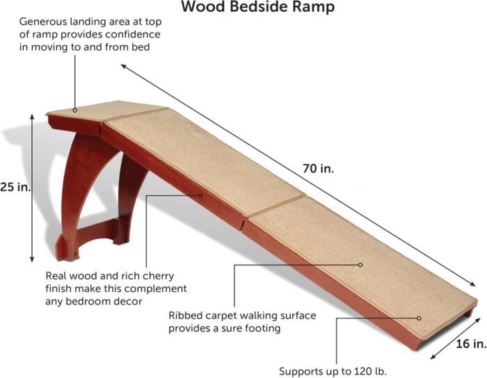 PetSafe CozyUp Wooden Bed Ramp for Cats & Dogs, Furniture-Grade with High-Traction Carpet Surface, White