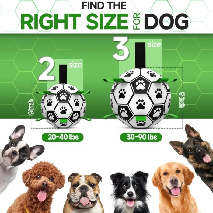 QDAN Dog Toys Soccer Ball with Straps, Interactive Dog Toys for Tug of War, Puppy Birthday Gifts, Dog Tug Toy, Dog Water Toy, Durable Dog Balls World Cup for Small & Medium Dogs（6 Inch）