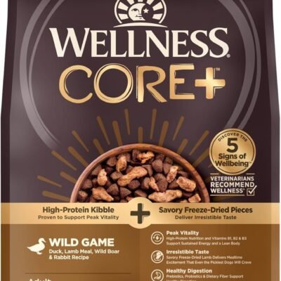 Wellness CORE+ (Formerly RawRev) Natural Grain Free Dry Dog Food, Wild Game Duck, Wild Boar & Rabbit with Freeze Dried Lamb, 18-Pound Bag