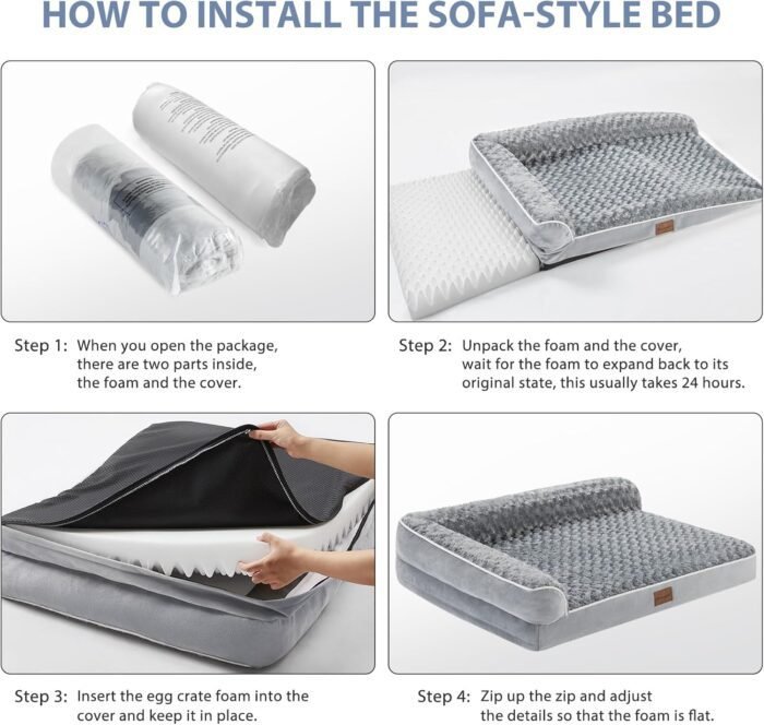 BFPETHOME Orthopedic Dog Beds for Large Dogs-Waterproof Sofa Dog Bed with Removable Washable Cover, Large Dog Bed with Waterproof Lining and Nonskid Bottom,Pet Bed for Large Dogs