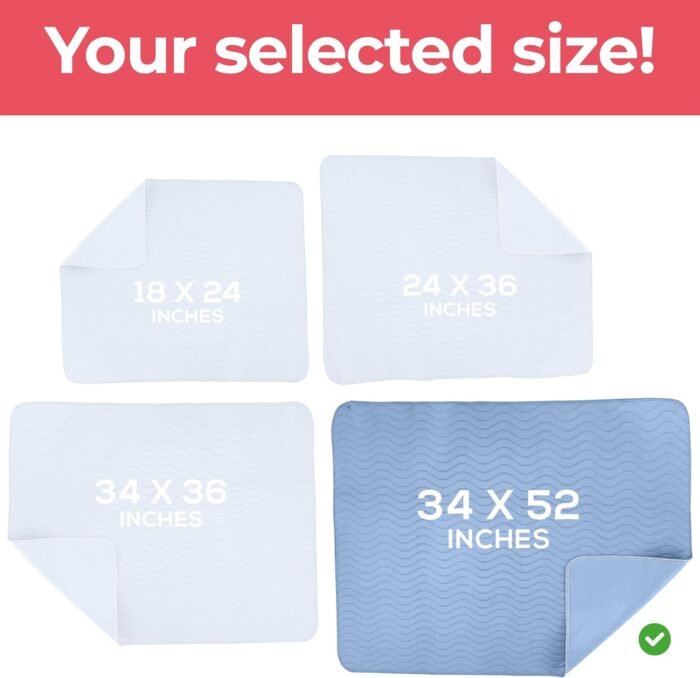 Utopia Bedding Washable Underpads 34" x 52" (Pack of 4), Waterproof Reusable Heavy Absorbency Incontinence Bed Pads for Adults, Kids, Elderly and Pets, Bedwetting Pads for Sofa and Couch (Blue)