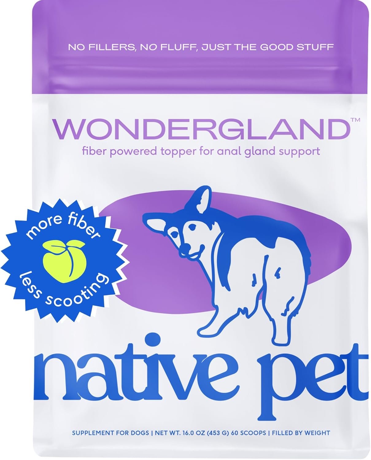 Native Pet WonderGland – Dog Anal Gland Treatment Using Fiber for Dogs – Prevents Scooting for Dogs Anal Gland Supplement Including Dog Gut Health Probiotics for Anal Gland Support – 60 Scoops