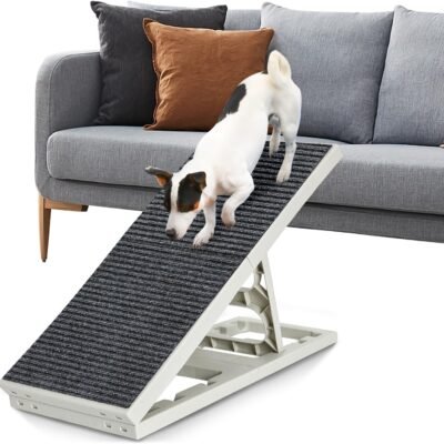 Adjustable Dog Ramp Bed for Small Pets Folding Collapsible Cat Ramps with Non Slip Carpet Portable Indoor Puppy Ramp for Sofa,Chair
