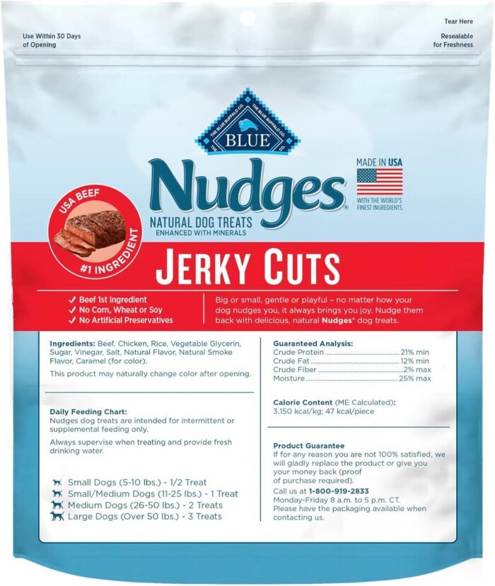 Blue Buffalo Nudges Jerky Cuts Dog Treats, Made in the USA with Natural Ingredients, Steak, 16-oz Bag