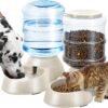 2 Pack Automatic Cat Feeder and Water Dispenser in Set Pet Food Bowl for Small Medium Dog Pets Puppy Kitten Big Capacity 1 Gallon x 2 (Cream)