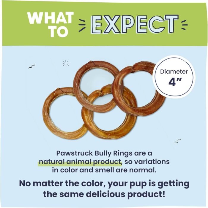 71JfyHxdn0L._AC_SL1500_.jpg Pawstruck All-Natural 4" Bully Stick Rings for Dogs - Rawhide-Free, 100% Beef, Single Ingredient Dental Chew Bones - Fully Digestible, Low Odor - 10 Count - Packaging May Vary