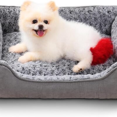 Dog Beds for Small Dogs, Soft Calming Pet Sofa Bed, Fully Washable and Durable, Rectangle Anti-Anxiety Pet Bed Couch with Anti-Slip Bottom, 24"x18", Grey