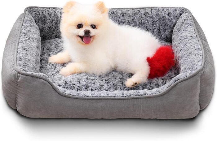 Dog Beds for Small Dogs, Soft Calming Pet Sofa Bed, Fully Washable and Durable, Rectangle Anti-Anxiety Pet Bed Couch with Anti-Slip Bottom, 24"x18", Grey